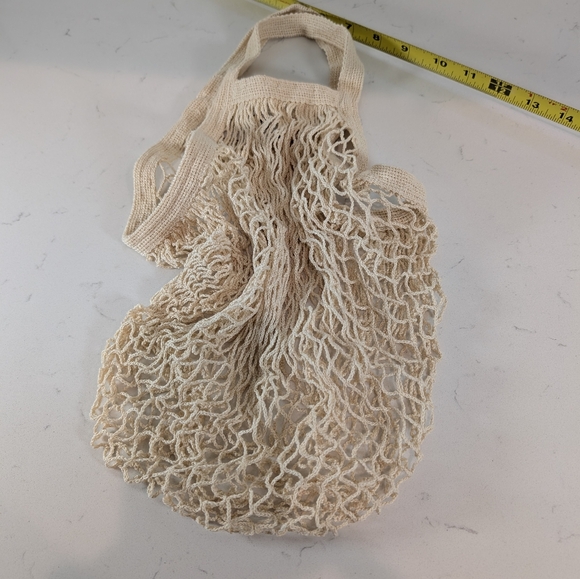 Beige Cream Mesh Tote Bag Nautical Rope - Picture 8 of 9